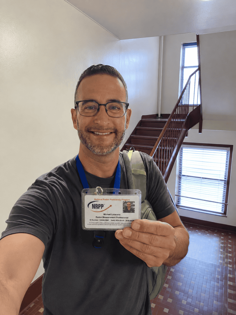 Certified radon measurement professional displaying NRPP certification